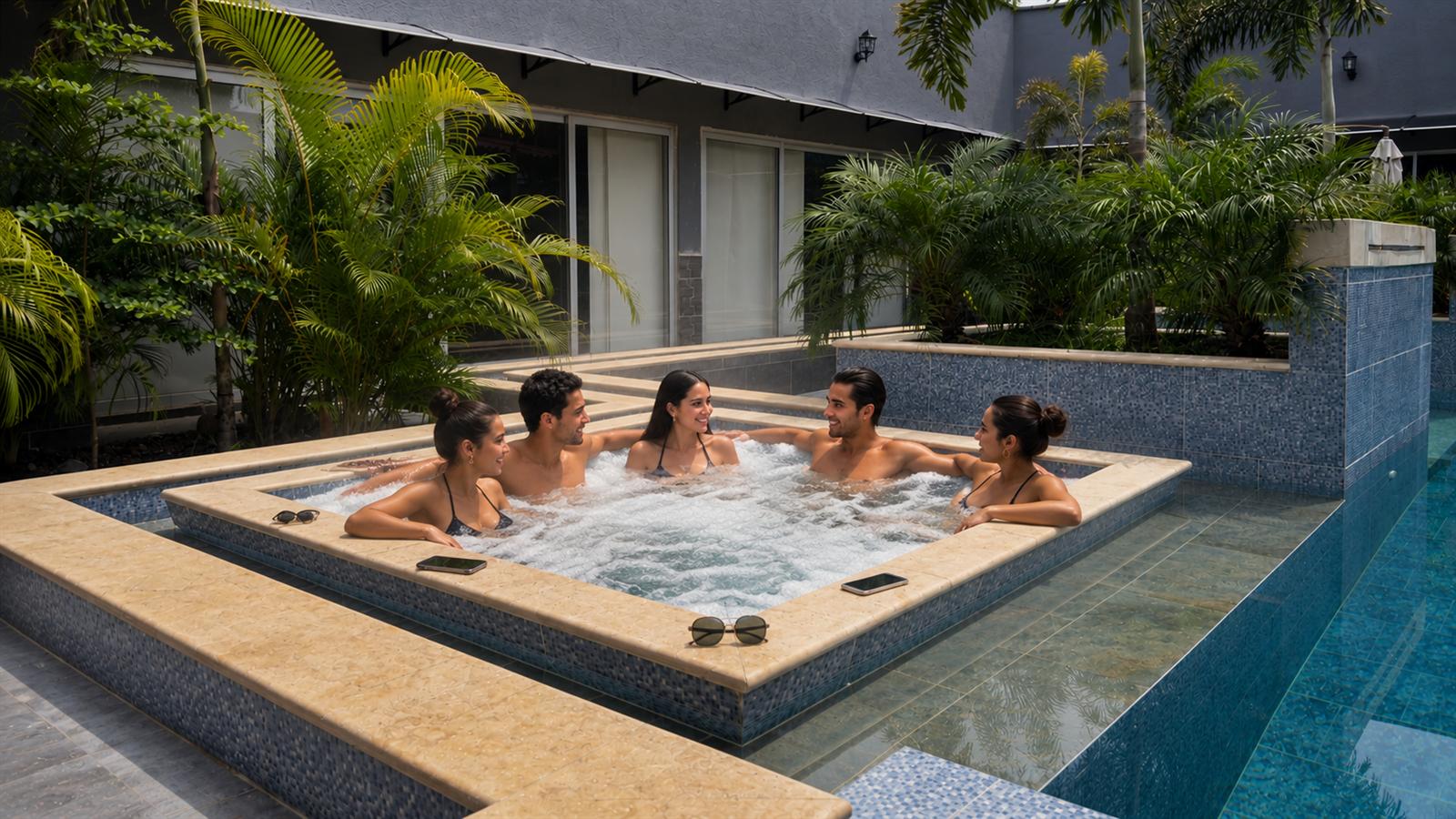 Piscina y jacuzzi privado en Cabaña La Martina